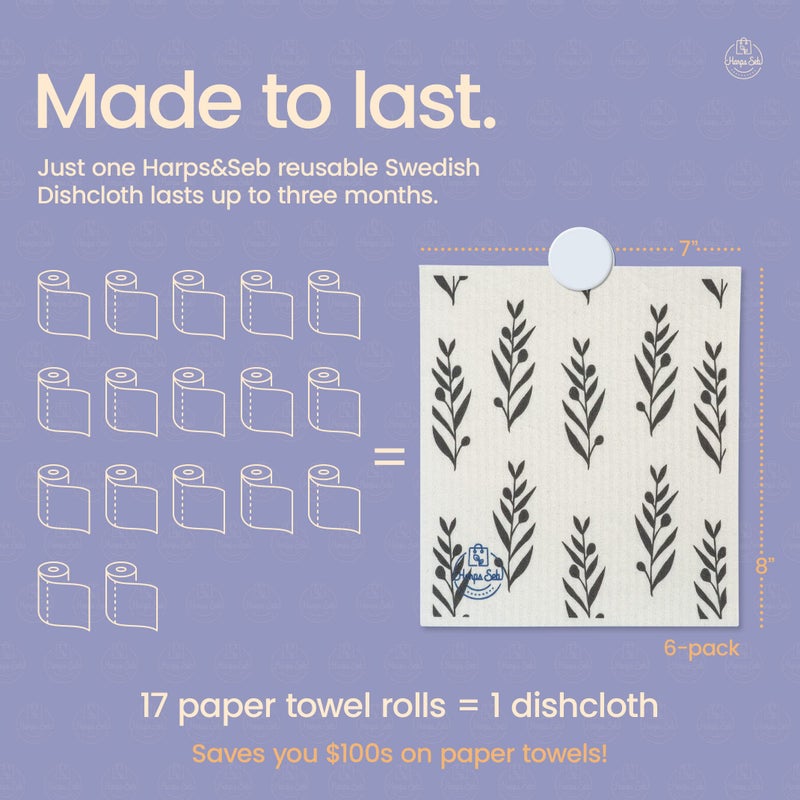 Harps&Seb مناديل أطباق سويدية من Harps&Seb لمناشف أطباق المطبخ - 6 عبوات من مناشف ورقية قابلة لإعادة الاستخدام مع مشابك، مناشف أطباق سويدية فائقة الامتصاص وقابلة للغسل وغير قابلة للخدش، بدون رائحة وقابلة للتحلل البيولوجي - Image 5